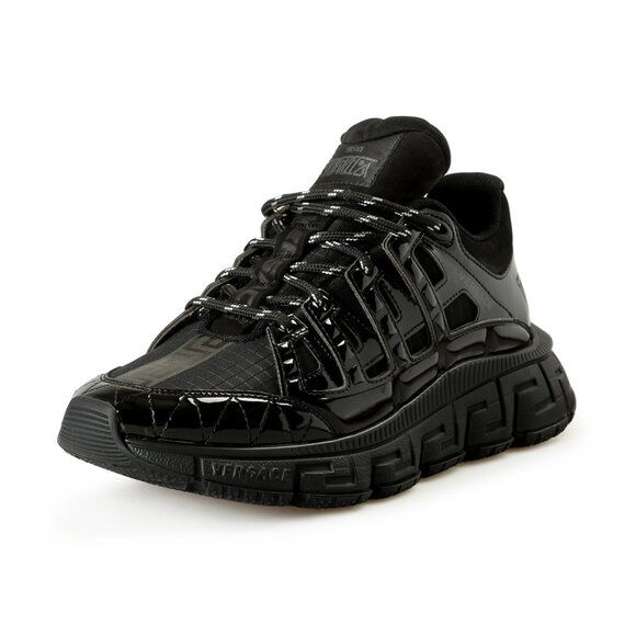Versace Men's "Trigreca" Black Leather & Fabric Logo Sneakers Shoes US 7 IT 40 - Picture 1 of 8